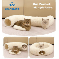 RELAXLATE cat tunnel with washable cushion, easy maintenance between adventures.