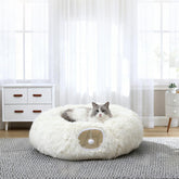 RELAXLATE large cat tunnel bed white, a cozy indoor retreat for naps and playful exploration.