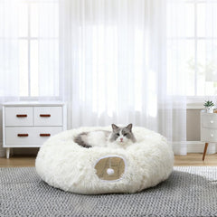 RELAXLATE large cat tunnel bed white, a cozy indoor retreat for naps and playful exploration.