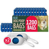 Reli biodegradable poop bag rolls in blue for convenient cleanup on walks.