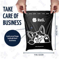 Reli leak-proof, unscented bags protect hands during waste pickup.