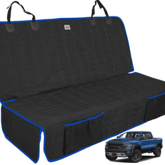 Reliadura back seat cover for dogs on a truck bench protects upholstery.