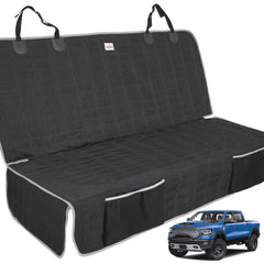 Reliadura dog seat cover on truck back seat protecting 61-inch benches during travel