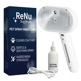 ReNu Dog Brush 3in1 spray self-cleaning in action reduces static and hair mess.
