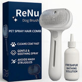 Renu Dog Brush steamy shower shown in action for bath-time fur removal.