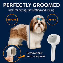 Renu FreshFur dog brush side view highlights ergonomic handle for long grooming sessions.