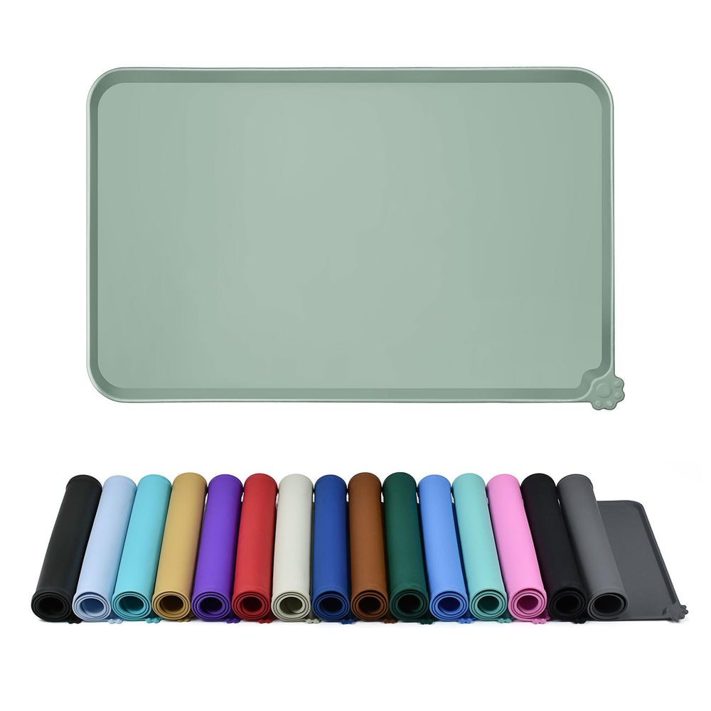 Reopet waterproof feeding mat keeps meals contained and floors dry.