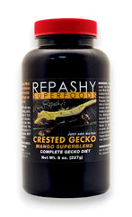 Repashy Crested Gecko Diet Mango Superblend jar front view for balanced gecko nutrition.