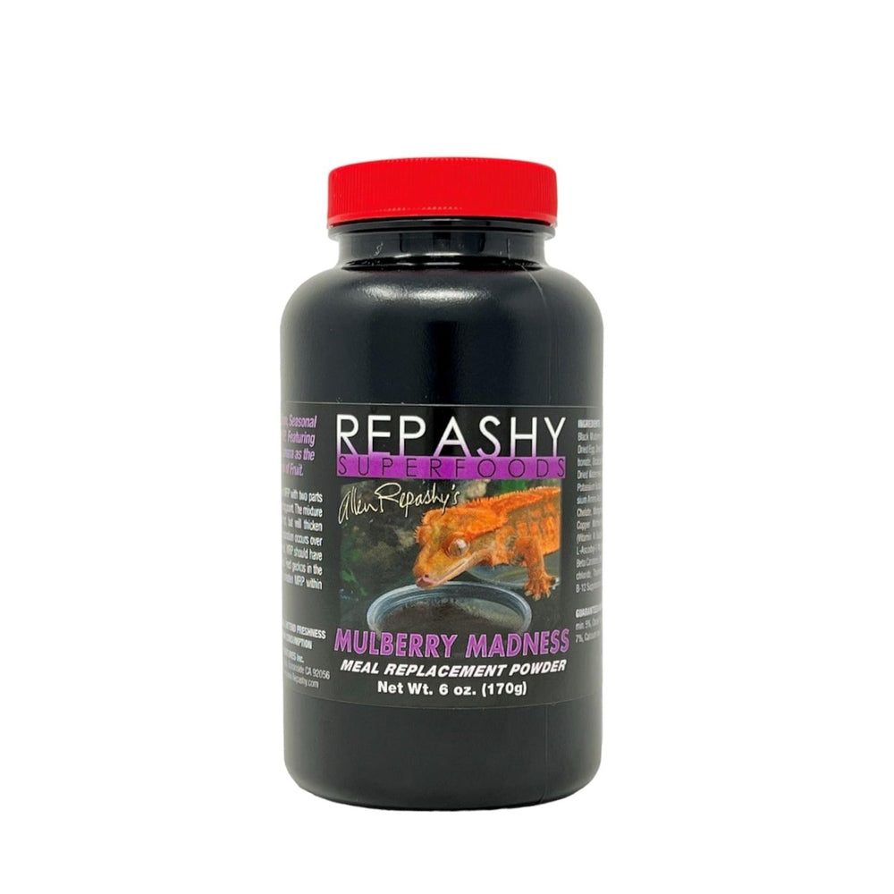Repashy Crested Gecko Diet Mulberry Madness jar, fruit-forward formula for gecko health