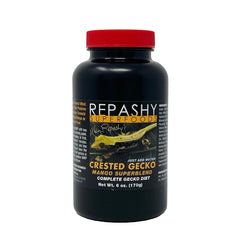 Repashy Crested Gecko Mango Superblend jar for balanced nutrition and gecko palatability.