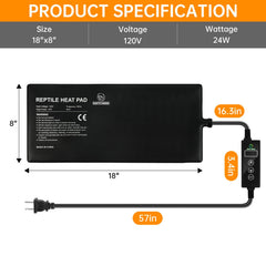 REPTI HOME 8x18 inch heat pad under tank delivers even warmth.