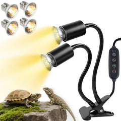 REPTI HOME Turtle Basking Light with cycle timer provides warmth for basking.