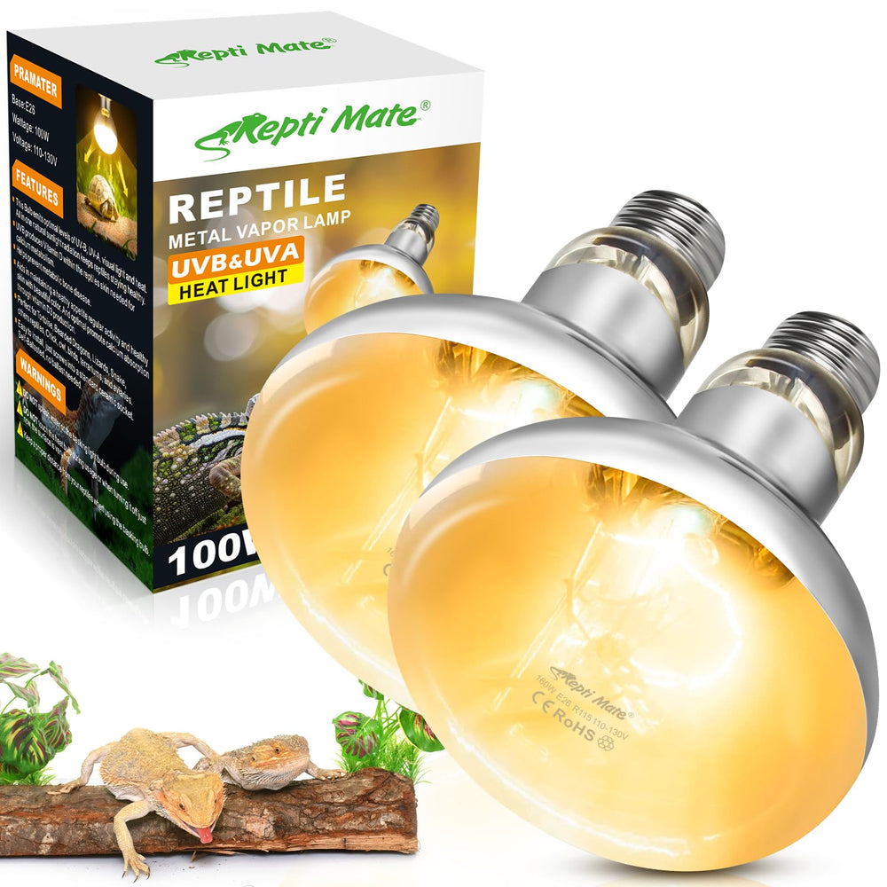REPTI MATE 2-pack 100W bulbs for basking warmth and UVB exposure for reptiles