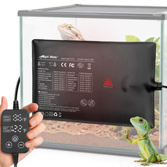 REPTI MATE heating pad positioned under terrarium for consistent reptile warmth