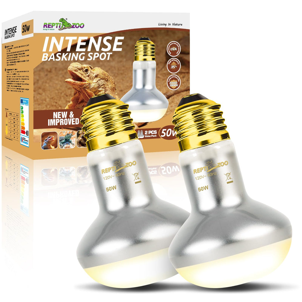 REPTI ZOO 50W basking-spot-light for natural sunlight simulation.