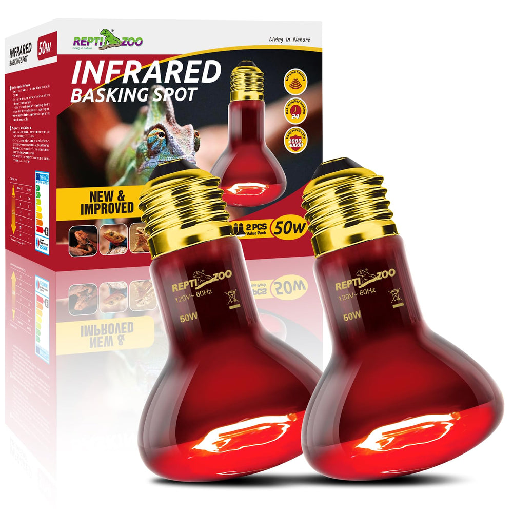 REPTI ZOO 50W heat lamp bulb providing reliable basking warmth for reptiles.