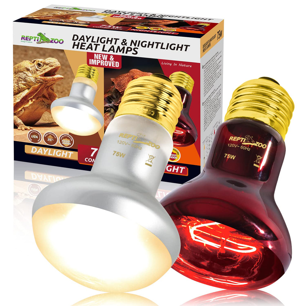 REPTI ZOO 75W basking bulbs illuminate day-night cycles for reptiles.