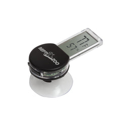 REPTI ZOO digital thermometer hygrometer on terrarium front for easy monitoring.