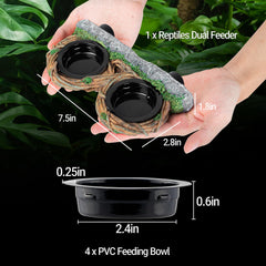 REPTI ZOO hollow vine dish with four cups for easy reptile feeding.
