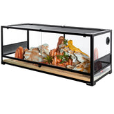 REPTI ZOO tempered glass terrarium front view for easy feeding and viewing.