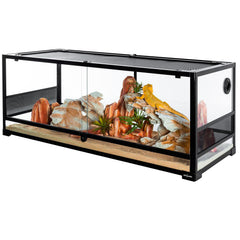 REPTI ZOO tempered glass terrarium front view for easy feeding and viewing.