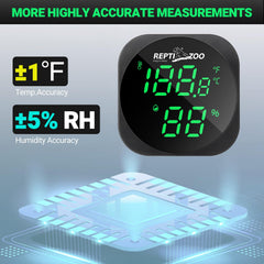 REPTI ZOO LED display glows at night for quick readings.