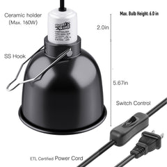 ReptiKing aluminum reflector dome boosts UVA/UVB output and visibility.