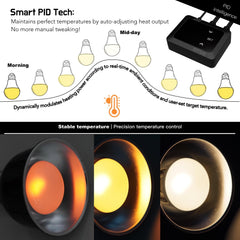 ReptiKing dimming thermostat enables precise heat control for safe basking spots.