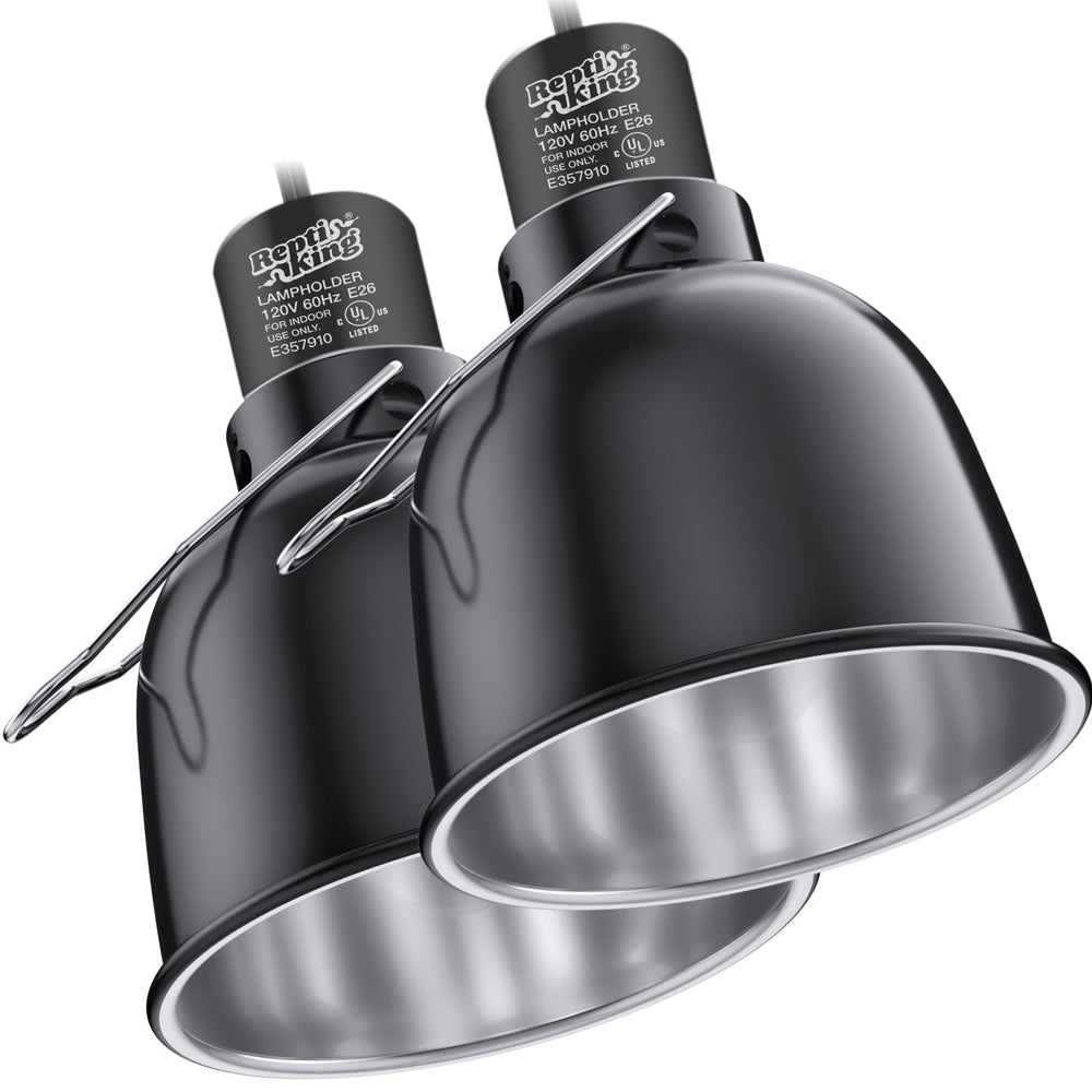 ReptiKing reptile light fixture front view showing easy setup and reliable heat