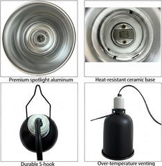 Reptilux fixture with independent switch and hanging hook for easy positioning above the terrarium.