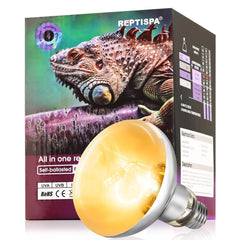 Reptispa heat lamp bulb in a basking spot offering a safe warm area for reptiles.