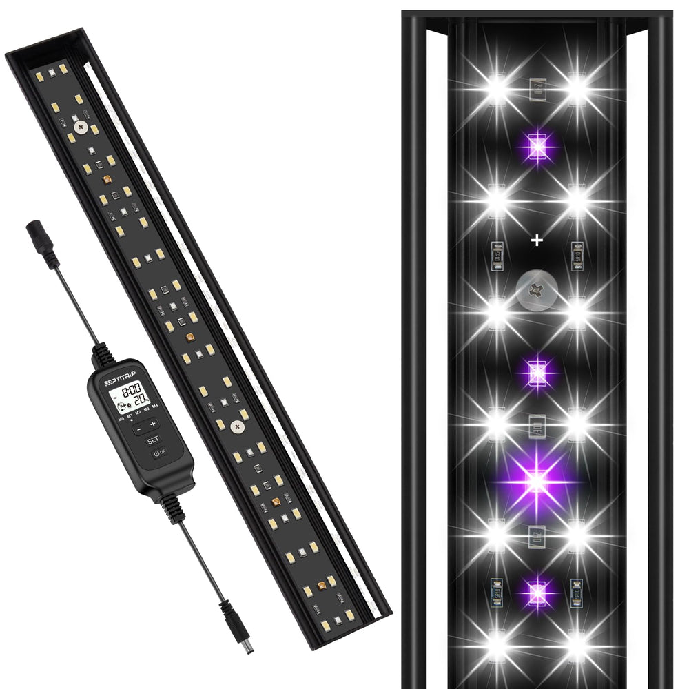 REPTITRIP 16-Inch LED UVB light mounted on tank mesh for stable illumination.