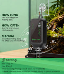 REPTITRIP 360-degree nozzles provide flexible mist coverage around terrarium