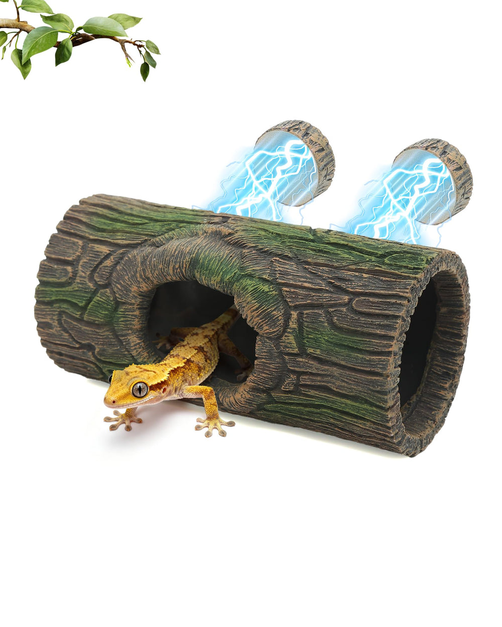 REPTITRIP magnetic crested gecko hide with resin hollow log enhances terrarium privacy and resting spots.