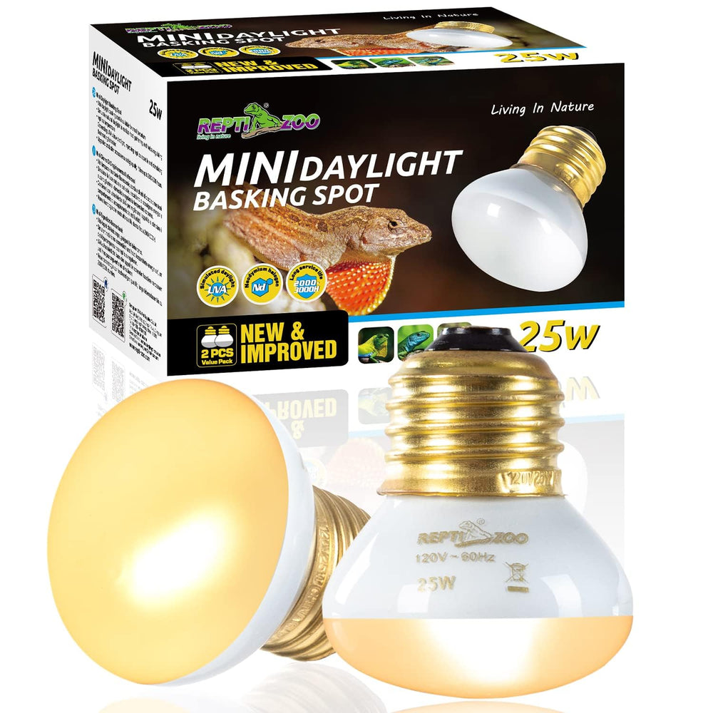 REPTI ZOO 25W daylight basking lamp provides UVA heat for reptiles.