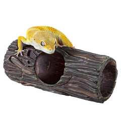 REPTIZOO hollow tree trunk hideout resin close-up shows natural texture and hollow interior