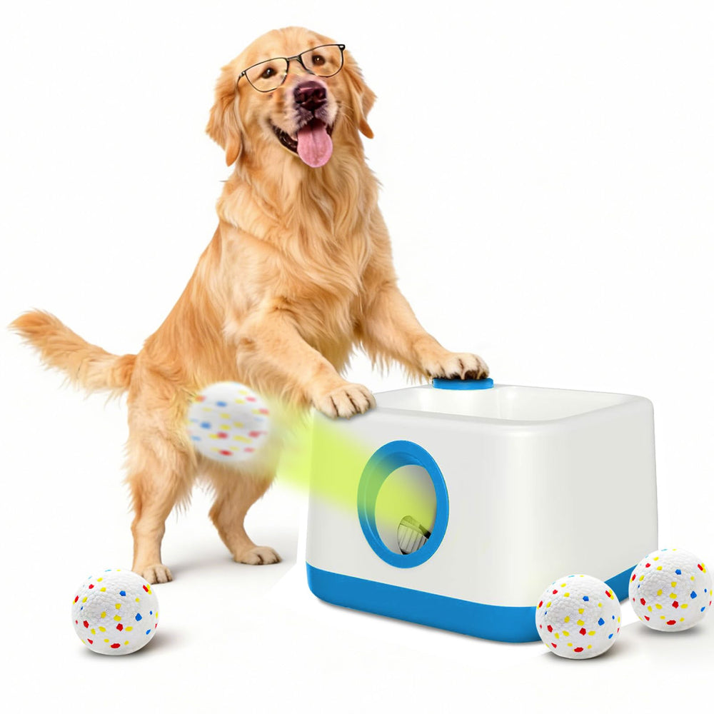 RERBIO automatic dog ball launcher front view showing sleek design for active dogs