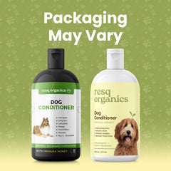 ResQ Organics conditioner ingredients aloe vera for soothing, shiny fur.