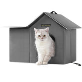 Rest-Eazzzy outdoor cat house front view showing sturdy construction and weather protection.