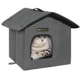 Rest-Eazzzy outdoor cat house in grey with waterproof canopy for weather protection.