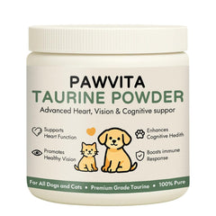 rethes pawvita taurine powder bottle supports pets' heart health and vitality.