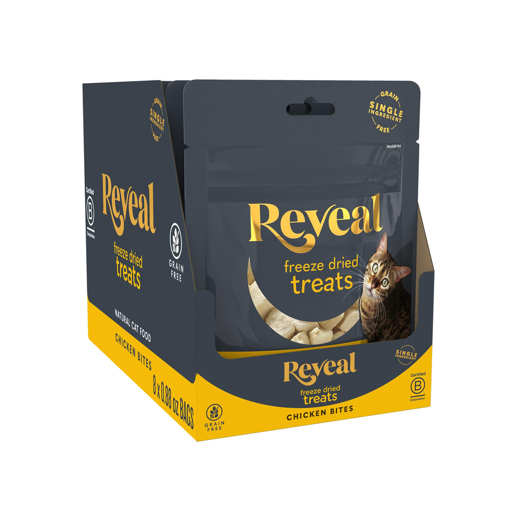 Reveal chicken breast bites pack shot highlighting single-ingredient treat for training