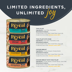 Reveal grain-free cat food in a serving bowl showcasing real protein first