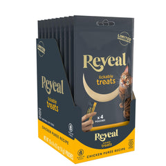 Reveal Lickable Cat Treats puree packaging shown, ideal for convenient training rewards.