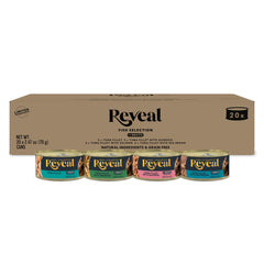 Reveal Natural Wet Cat Food cans show real protein in a grain-free recipe for healthy meals.