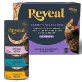 Reveal natural wet cat food pouch tuna shrimp shows real protein for discerning cats