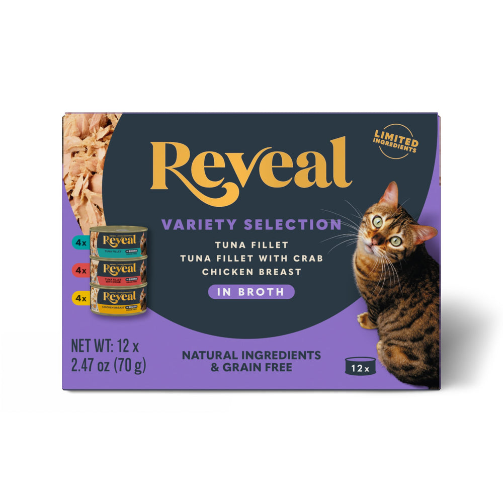 Reveal natural wet cat food variety pack helps entice picky eaters.