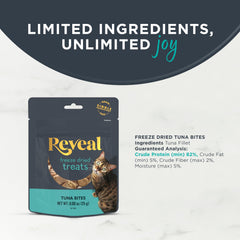 Sealed pouch of Reveal Tuna Fillet Bites preserves freshness.