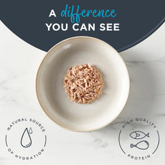 Reveal wet cat food cans in broth close-up showcase three flavors in 2.47 oz portions for balanced meals.
