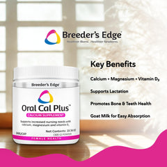 Breeder's Edge Oral Cal Plus powder shown for nursing dogs and cats